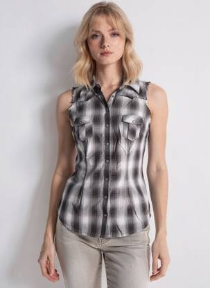Chemisier coupe cintrée sans manche noir GUESS femme