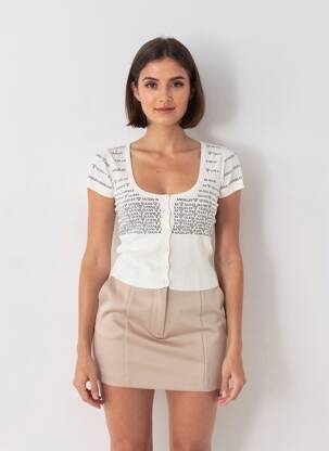 Top stretch manches courtes beige GUESS femme