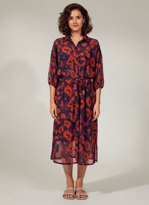 Robe longue imprimé fantaisie manches courtes bleu BLANC BOHEME femme