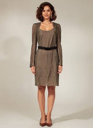 Robe mi-longue manches longues manches longues gris HOSS femme