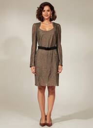 Robe mi-longue tissage crêpe manches longues gris HOSS femme