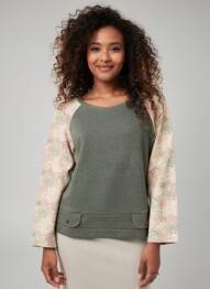 Sweat-shirt stretch manches longues vert GAËLLE BARRE femme