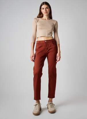 Pantalon slim tissage popeline taille normale marron VOGGO femme