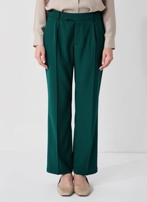 Pantalon droit tissage popeline taille normale vert MUSY MUSE femme