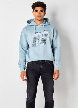 Sweat-shirt à capuche sérigraphie floquée manches longues bleu TOM TAILOR homme