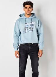 Sweat-shirt à capuche sérigraphie floquée manches longues bleu TOM TAILOR homme