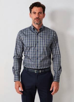Chemise manches longues imprimé carreaux bleu CARNET DE VOL homme