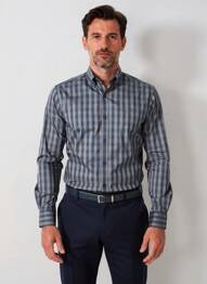 Chemise manches longues imprimé carreaux bleu CARNET DE VOL homme