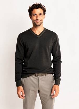 Pull col v manches longues vert CARNET DE VOL homme