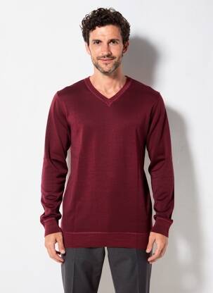 Pull col v manches longues rouge CARNET DE VOL homme