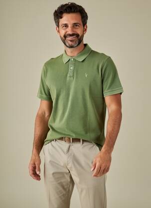 Polo stretch manches courtes vert CARNET DE VOL homme