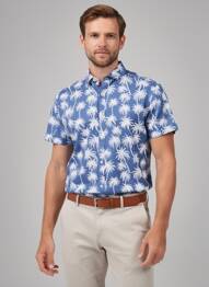 Chemise manches courtes imprimé fantaisie bleu CARNET DE VOL homme