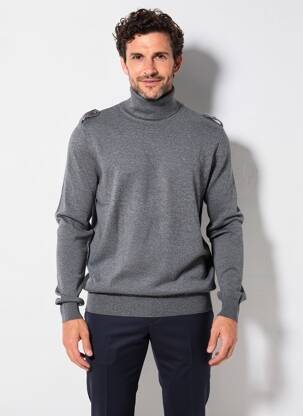 Pull col roulé maille souple et aérée manches longues gris CARNET DE VOL homme