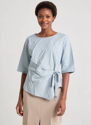 Top coupe cintrée manches 3/4 bleu BLANC BOHEME femme