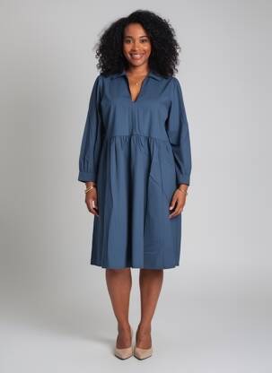 Robe mi-longue manches longues manches longues bleu BLANC BOHEME femme