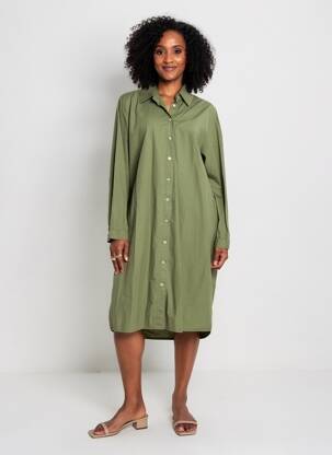 Robe mi-longue manches longues manches longues vert BLANC BOHEME femme