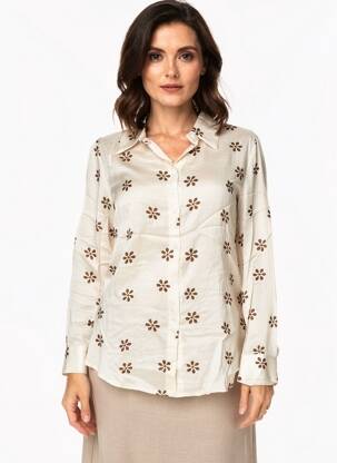 Chemisier imprimé fantaisie manches longues beige BLANC BOHEME femme
