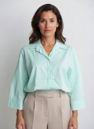 Chemisier coupe droite manches 3/4 vert BLANC BOHEME femme