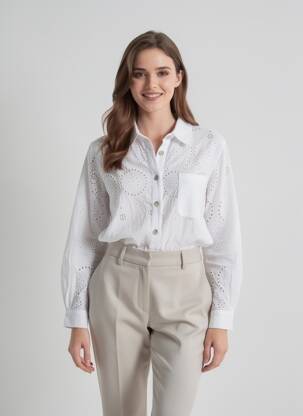 Chemisier coupe cintrée manches longues blanc BLANC BOHEME femme