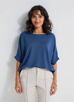 Top tissage crêpe manches courtes bleu BLANC BOHEME femme