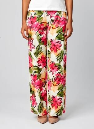 Pantalon droit taille élastique rose BLANC BOHEME femme