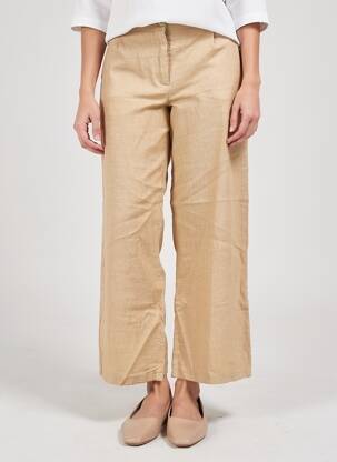 Pantalon droit fermeture zippée sous rabat boutonné beige BLANC BOHEME femme