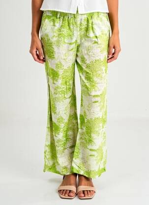 Pantalon droit taille élastique vert BLANC BOHEME femme