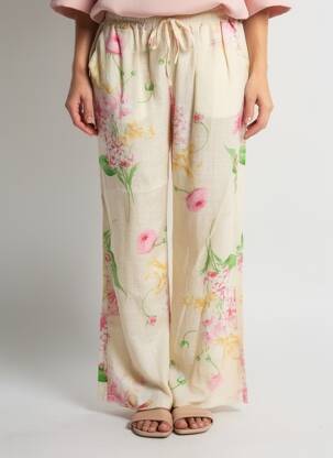 Pantalon droit taille élastique beige BLANC BOHEME femme