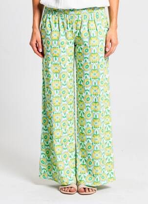 Pantalon flare taille élastique vert BLANC BOHEME femme
