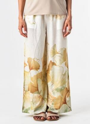 Pantalon flare taille élastique beige BLANC BOHEME femme