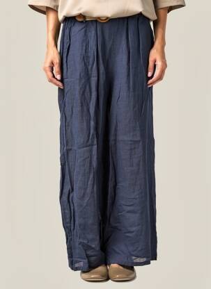 Pantalon droit taille élastique bleu BLANC BOHEME femme