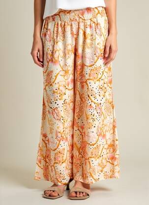 Pantalon flare taille élastique orange BLANC BOHEME femme