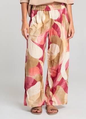 Pantalon droit taille élastique beige BLANC BOHEME femme