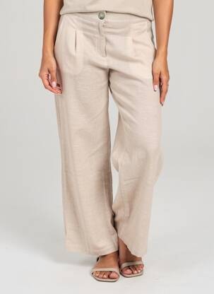 Pantalon droit fermeture zippée sous rabat boutonné beige BLANC BOHEME femme