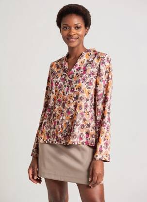 Blouse imprimé fantaisie manches longues marron SOET femme