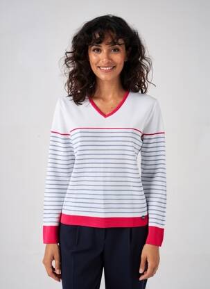 Pull coupe cintrée manches longues blanc ALL'OCEAN femme