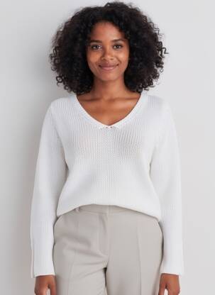 Pull maille ajourée manches longues blanc ALL'OCEAN femme