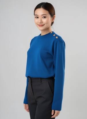 Pull coupe droite manches longues bleu OPTIMIST' femme