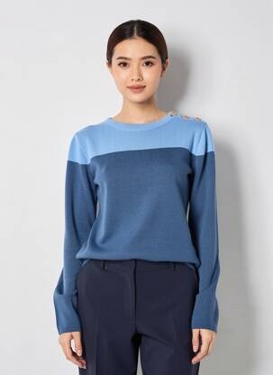Pull coupe cintrée manches longues bleu OPTIMIST' femme