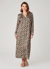 Robe longue tissage popeline manches longues marron SENORETTA femme