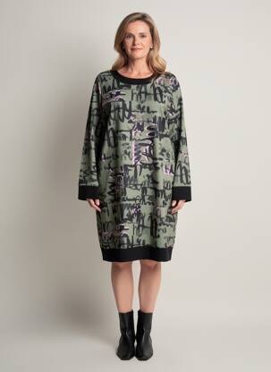 Robe pull coupe droite manches longues vert SENORETTA femme