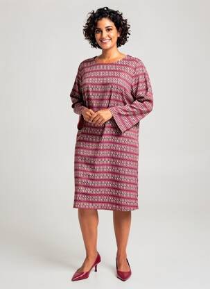 Robe mi-longue imprimé fantaisie manches longues rose SENORETTA femme