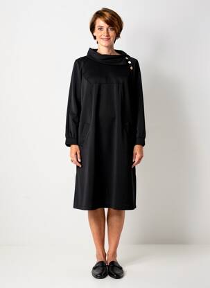 Robe pull coupe droite manches longues noir SENORETTA femme