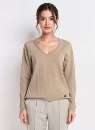 Pull coupe cintrée manches longues marron ALL'OCEAN femme
