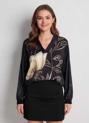 Top imprimé fantaisie manches longues noir NÜ femme