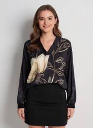 Top imprimé fantaisie manches longues noir NÜ femme