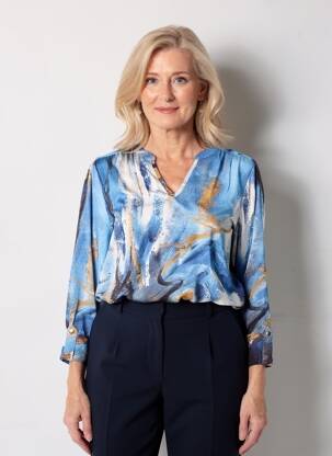 Blouse imprimé fantaisie manches longues bleu DOLCEZZA femme