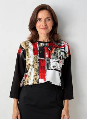 Top imprimé fantaisie manches longues noir DOLCEZZA femme