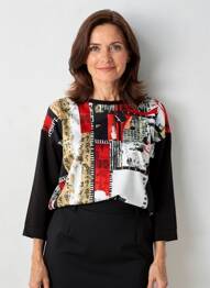 Top imprimé fantaisie manches longues noir DOLCEZZA femme