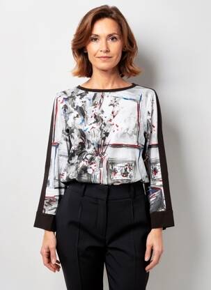 Top imprimé fantaisie manches longues noir DOLCEZZA femme